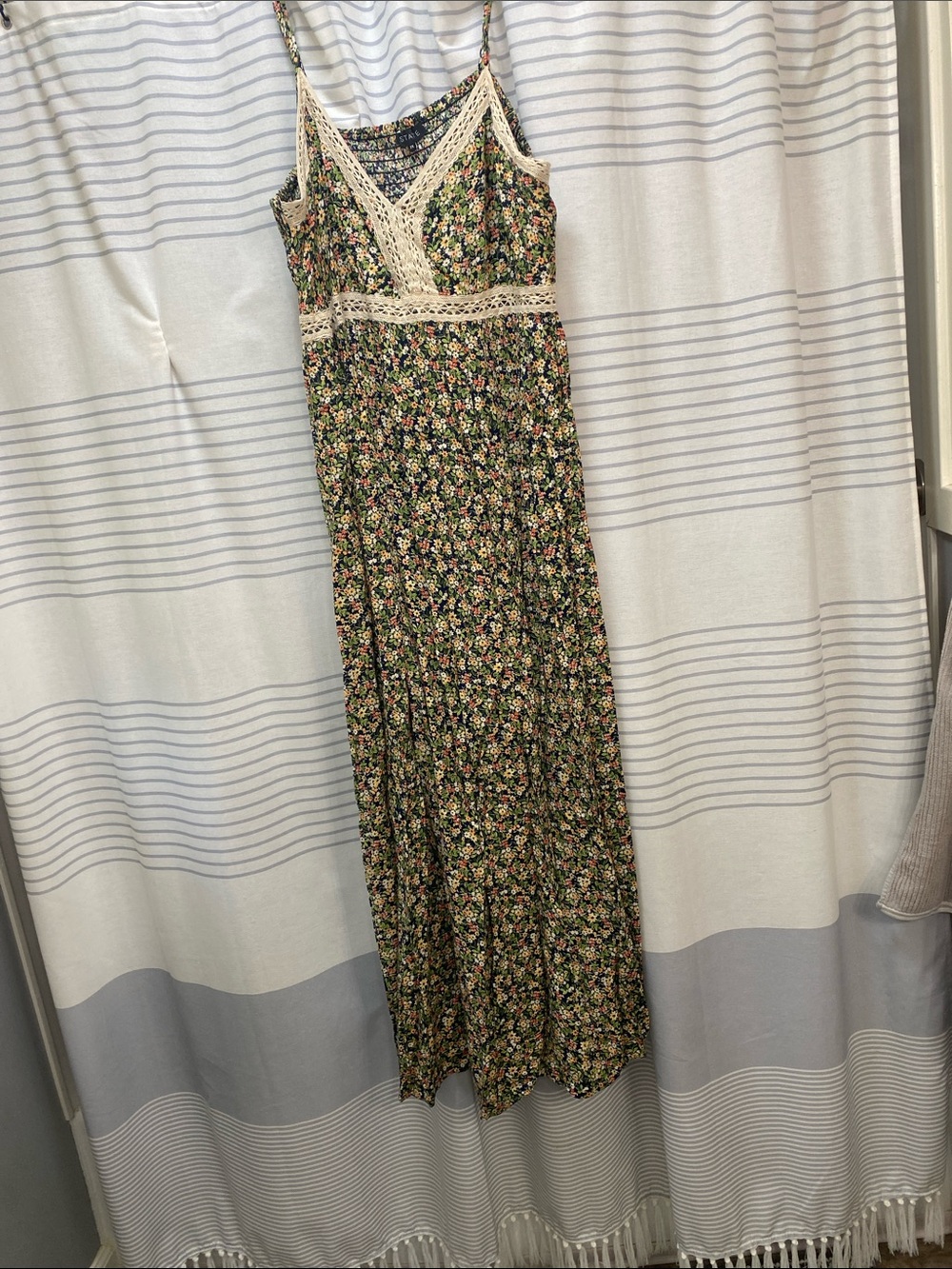 STATE Floral Lace-Trim Maxi Dress